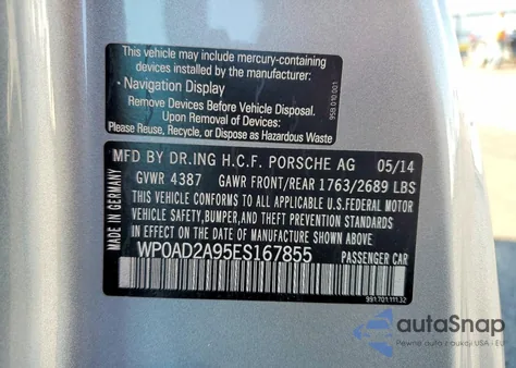 2014 Porsche 911 Turbo z USA, uszkodzony, nr VIN WP0AD2A95ES167855